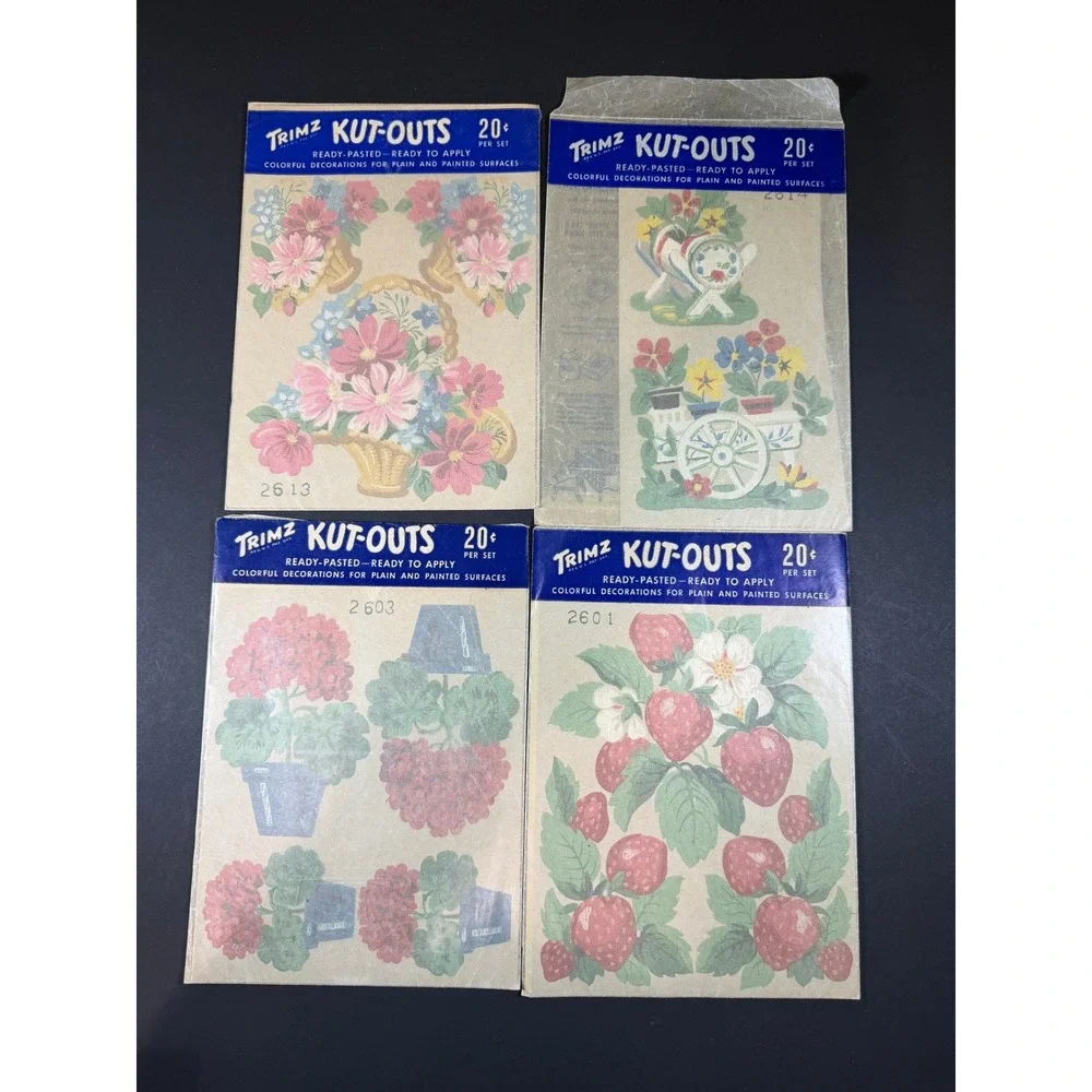 VTG Trimz Kut-Outs Decals Lot of 4 Multicolor Floral‎ Strawberry Retro Crafts